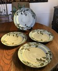 Pfaltzgraff Dinner Plates Rustic Leaves Stoneware Lot Set 4 Gray Green Stoneware