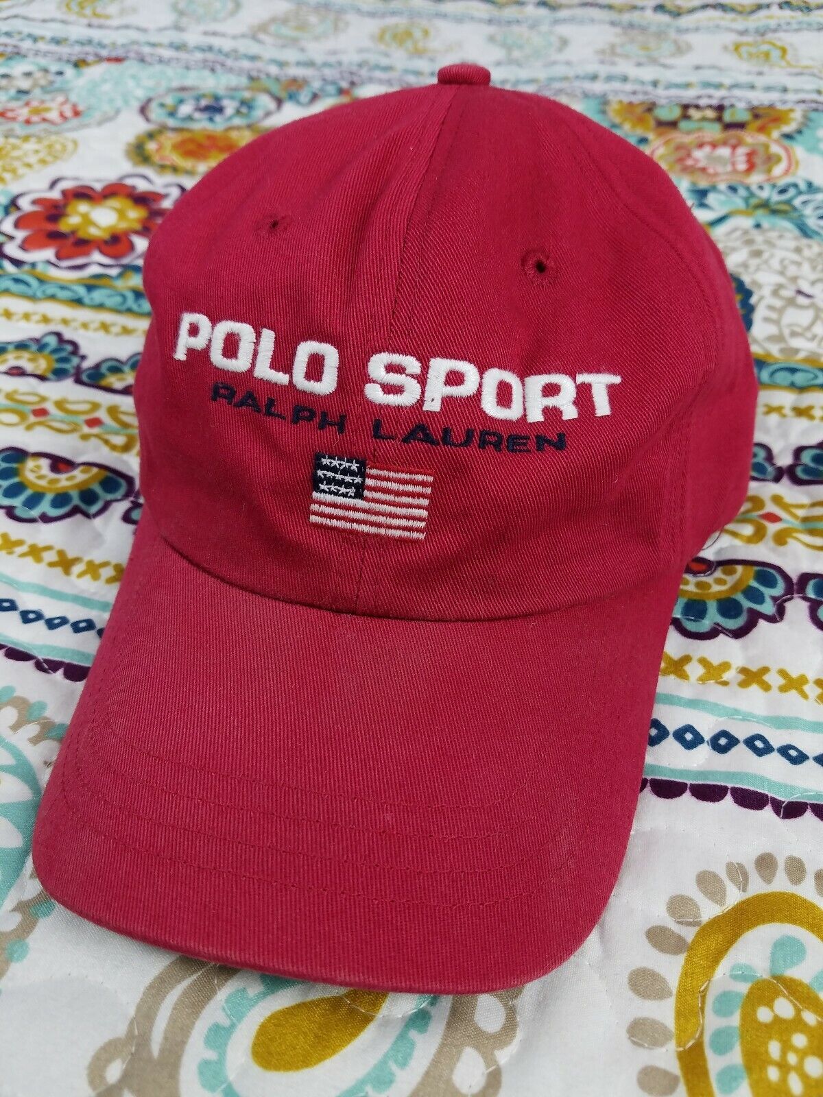 Polo Sport Ralph Lauren Vintage 90s Rare Red Dad Hat Cap Spell Out USA Flag  | eBay