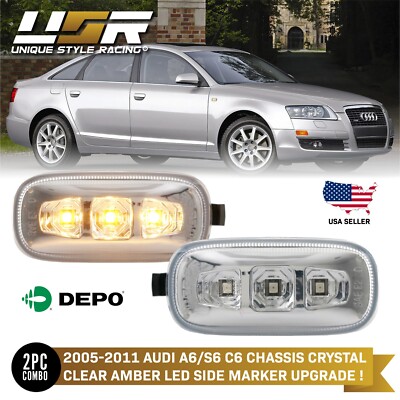 DEPO Clear Amber LED Fender Side Marker Light For Audi A4 S4 B6 B7