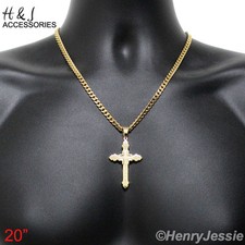 20"MEN Stainless Steel 5mm Gold Plated Cuban Curb Link Chain Cross Pendant GP4