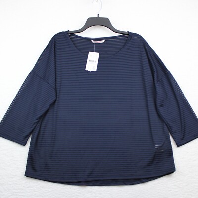 NEW Camaieu France Semi-Sheer Top Women's Size 10  Striped Navy Blue & Black