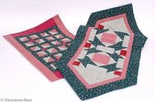 Quilted Table Runner Topper Set of 2 Pieced Greens / Pinks Red Handmade 1289