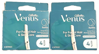 2 Packs Gillette Venus Facial Hair & Skin Care Refill Cartridges 4 Ct - 8 Total
