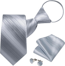 Silk Zipper Ties for Men,Paisley Solid Plaid Pre-Tied Tie and Pocket Square Cuff