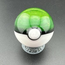 Contemporary Handmade Art Glass Marble 1.04" Pokeball UV Green Uranium Ion Boro