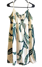 Nine West Sundress Size Large Cream & Green Leaf Pattern