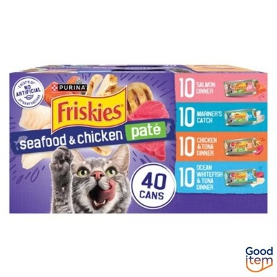 Purina Friskies Paté Tuna, Salmon,Fish&Chicken Favorites Wet Cat Food-5.5oz/40ct