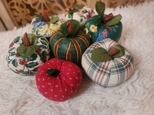 Lot of 7Multicolor Fabric Apple Pincushions Assorted Patterns 2.5" x 2.5"
