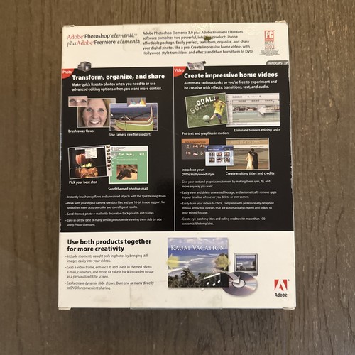 Adobe Photoshop Elements 3.0 PLUS Adobe Premiere Elements, for XP NEW SEALED! - Bild 3 von 8