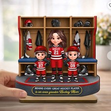 Hockey Locker Room Mom And Kids - Personalized Wooden Plaque -