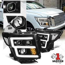 Black Clear E-Style LED DRL Projector Headlight Lamps for 16-24 Nissan Titan XD