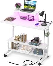 Height Adjustable Standing Desk with Power Outlets and LED Lights - 32" Manua...