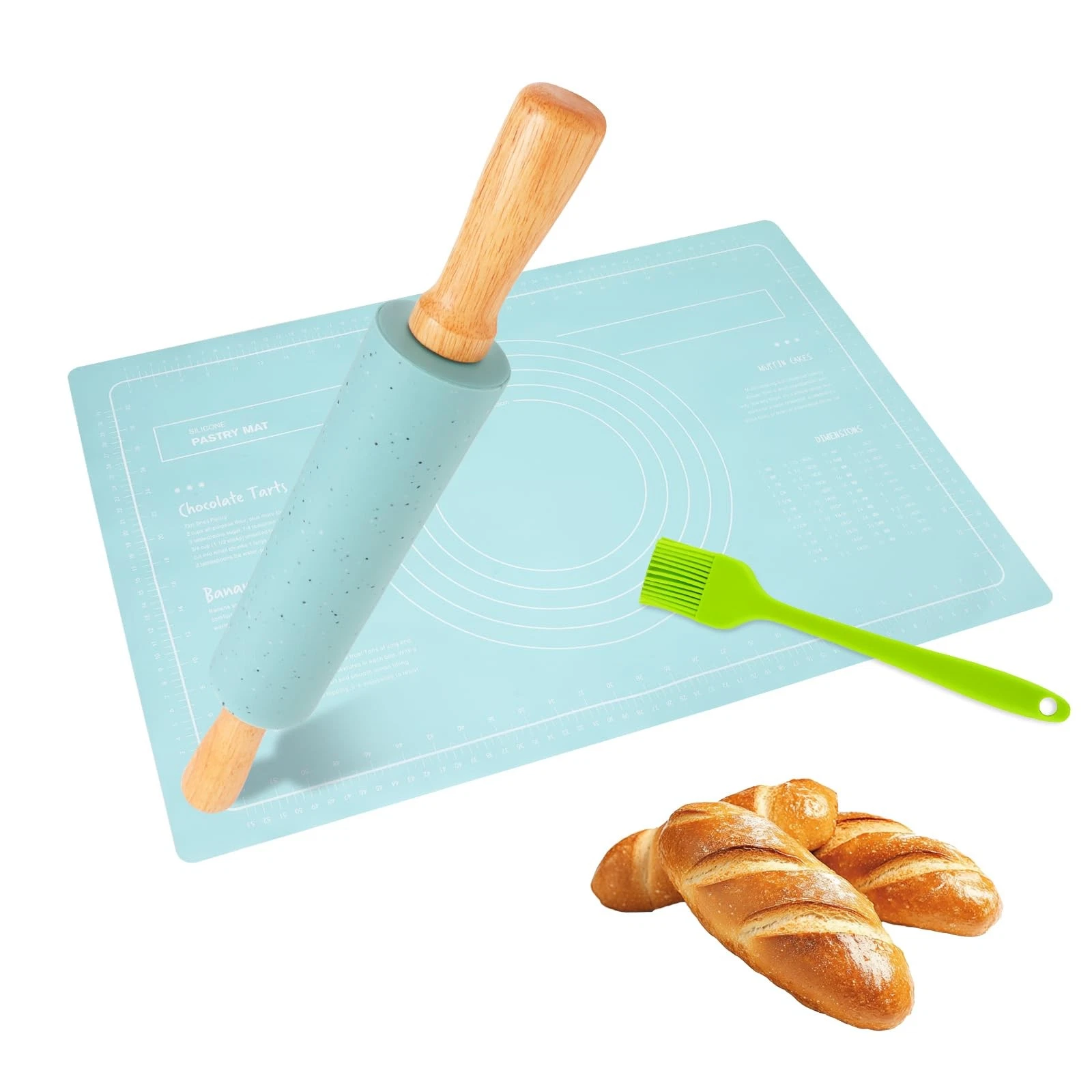 3Pcs Silicone Rolling Pin for Baking Sets,15Inch Pastry Dough Roller with Woo...