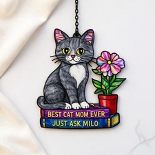 Personalized Cat Faux Suncatcher, Custom Name Acrylic Window Hangi