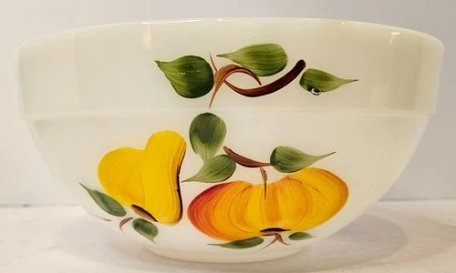 Vintage Anchor Hocking Fire King Gay Fad Fruit Milk Glass Mixing Bowl 8 3/4”
