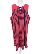 Talbots Red Navy Stripe Sleeveless Dress Laces XL  Patriotic Nautical Preppy