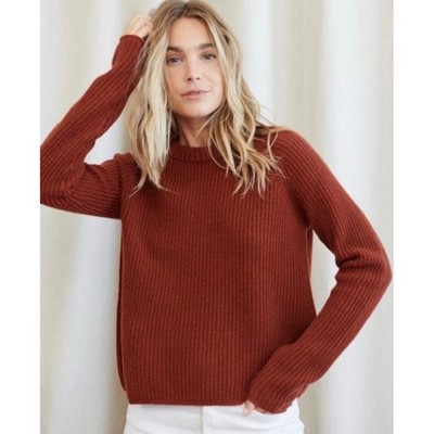 Jenni Kayne Fisherman Sweater Rust Brown 100% Cashmere Ribbed Knit Size Medium M