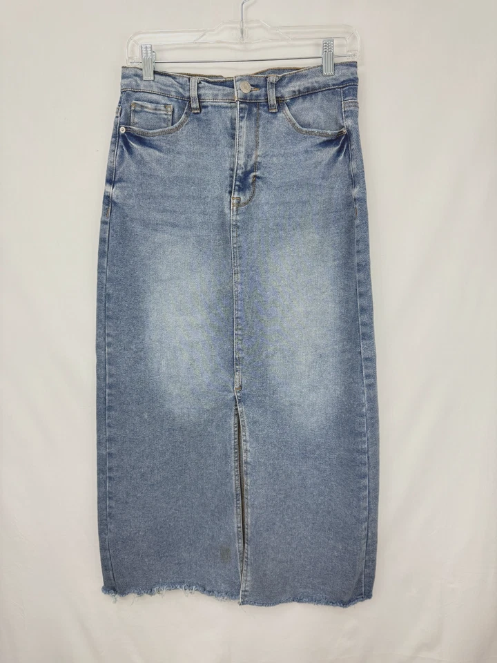 Falda midi de tiro alto Kensie Jeans azul denim con abertura frontal Y2K años 90 occidental talla 2 Foto 2 de 4