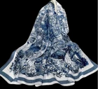 100% Silk mulberry Scarf Women shawl Wrap neckerchief floral navy blue HD1-37