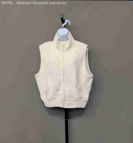 Offline By Aerie Womens Cream Solid Zip Up Sleeveless Vest Jacket Large L