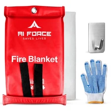 Fire Blanket with Gloves & Hooks – Fireproof Emergency Safety Blanket for Hom...