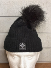 COLUMBIA Black Pom Beanie Cap  Faux Fur  Unisex Adults  One Size  Outdoor