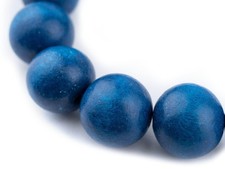 Azul Blue Round Natural Wood Beads 20mm Large Hole 16 Inch Strand