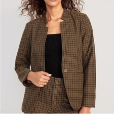 Old Navy Women's Notched Collar Pixie Blazer Brown Black Houndstooth Academia
