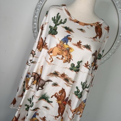 Emery Rose Womens 2XL Top T Shirt Long Sleeve Cowgirl Print Western Stretch Tee