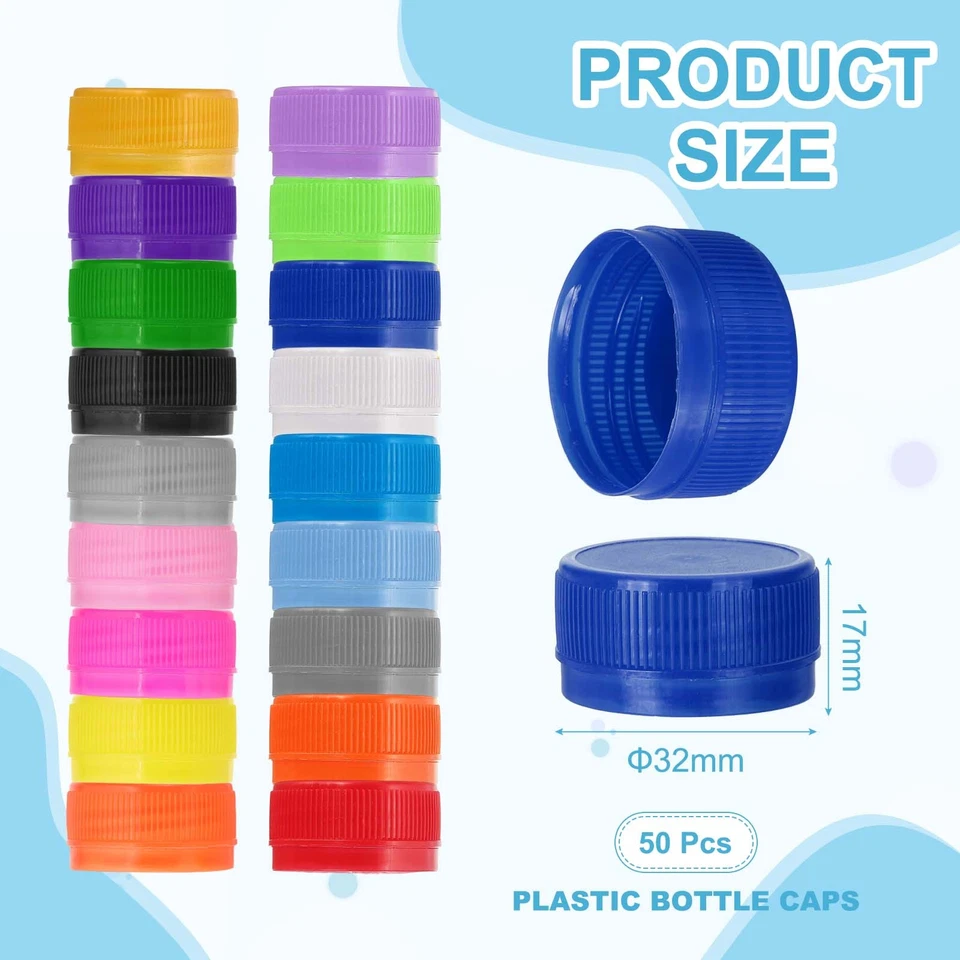 50 peças tampas de garrafa de plástico, tampa de parafuso de garrafa de água 1,2", azul brilhante - Imagem 2 de 4