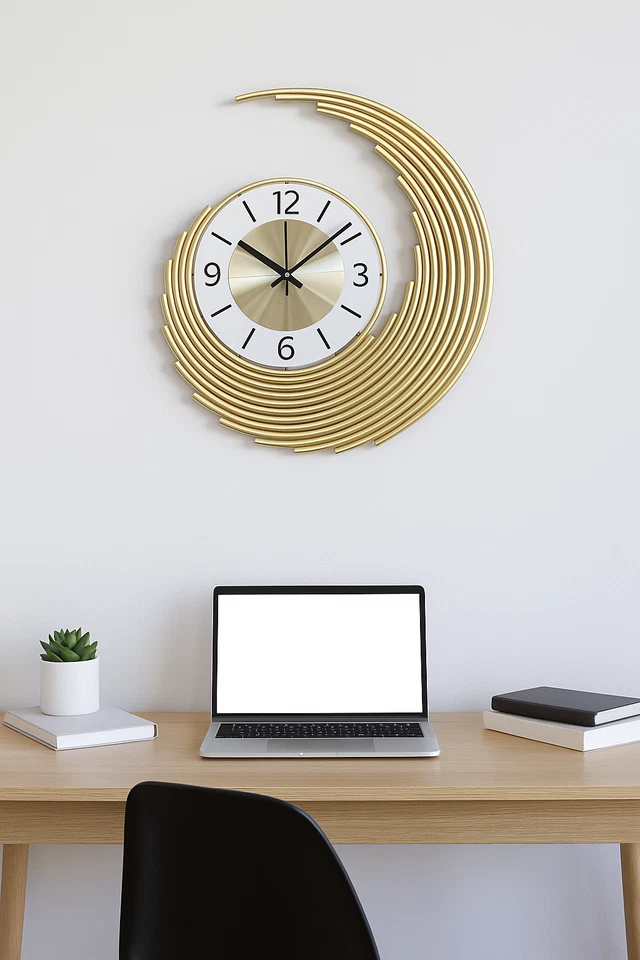 Large Modern Wall Clock 48x58cm Gold Spiral Design Silent Quartz Home Décor - Image 2 of 4