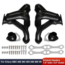 For Chevy SBC 283 305 327 350 383 400 V8 1955-UP Hugger Exhaust Headers Black