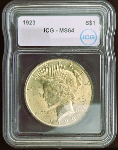 1923 Peace Silver Dollar - 90% SILVER - ICG MS64 - NEARLY GEM GRADE!