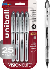 Uniball Vision Elite Rollerball Pens, Bold Point 0.8Mm , Black, 4 Pack