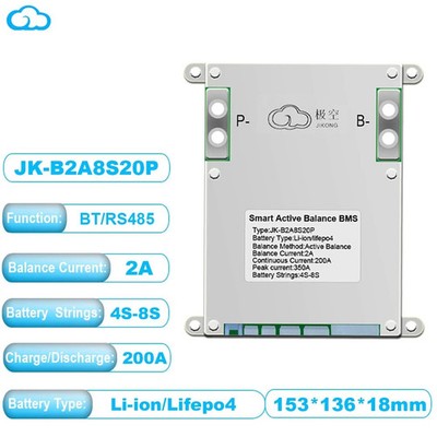 JK-B2A8S20P 4S-8S 200A SMART BMS Lifepo4 Li-Ion Akku 2A Active Balance Board