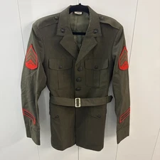 DSCP Crown Clothing Co. USMC U.S Marine Green Jacket Coat W Belt Size 41XLong