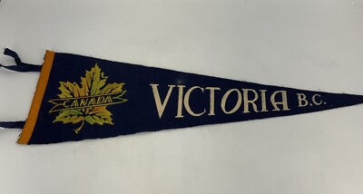 Vintage 1950s/60s Black Felt Pennant Victoria B.C. Canada Maple Leaf in Logo