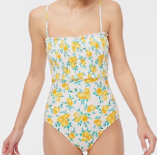 J. Crew Swimsuit Women Floral One Piece Smocked Padded White Orange Plus Sz 3X