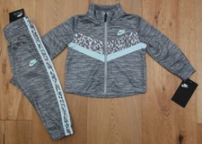 Nike Baby Girl Jogging Set ~ Tracksuit ~ Heather Gray & Mint Green~Leopard Print