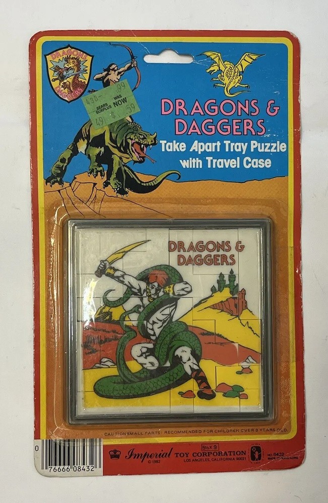 Vintage Imperial D&D 1983 Dragons & Daggers Fantasy Tray Puzzle Carded Rack Toy