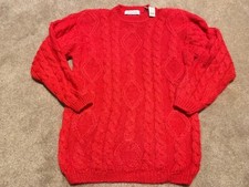 NWT Vintage Karen Scott Red Cable Knit Wool Sweater Medium Oversized