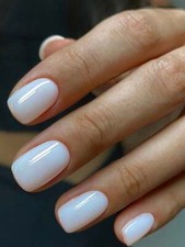 24pcs Short Milky White Solid Cover Fake Nail Kit Press On Nails False Nails