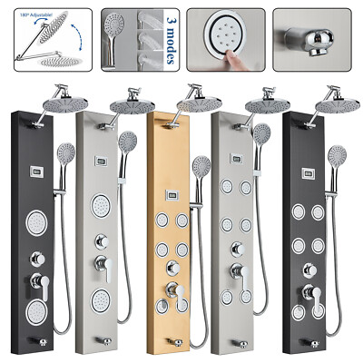 Stainless steel Rainfall Shower Panel Tower Massage Body Jets System Mixer Taps