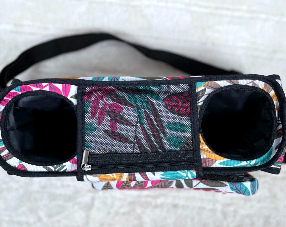 Organizador de Cochecito Universal Portavasos Aislado Bolsa Desmontable Correa Estampado de Hojas Foto 3 de 4