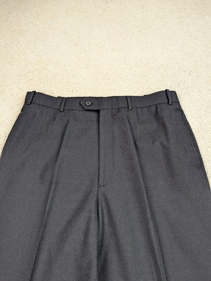 Pantalones de franela de lana para hombre 33x27 gris pierna recta puños anchos frente plano vintage Foto 3 de 4