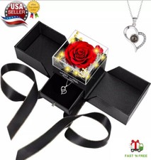 Real Preserved Red Rose with Necklace Auto LED Light Fathers day Gift For him 