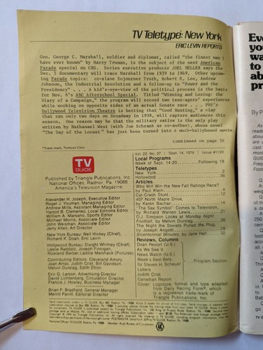 TV Guide Magazine September 14 1974 Fall Ratings Race O J Simpson Sex Symbol - Picture 3 of 12