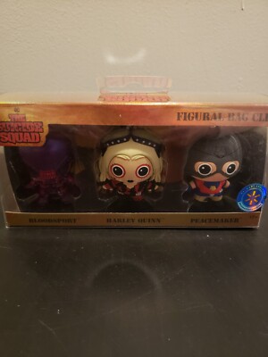 DC Peacemaker, Harley Quinn, Bloodsport Suicide Squad Figural Bag Clip Set  New