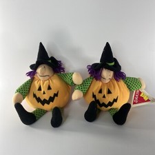 Lot 2 Vintage 1982 Dakin Pumpkin Animal Halloween Plush Jack 'O Lantern Holiday