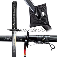 Black Wakizashi Japanese Samurai Damascus Steel Dragon Ninja Sword Battle Ready